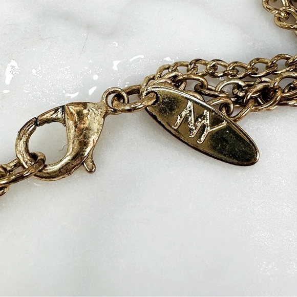 New York and Co Long Necklace Green Station Stones Multi Strand Gold Tone 35” - Picture 4 of 8